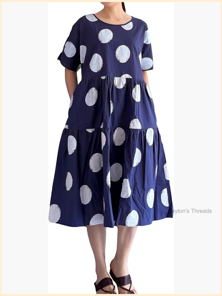Women's Cotton Linen Midi Dress Short Sleeve A-Line With Pockets